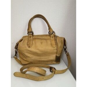 Frye Campus Zip Satchel Speedy Handbag Distressed Leather Light Tan Crossbody